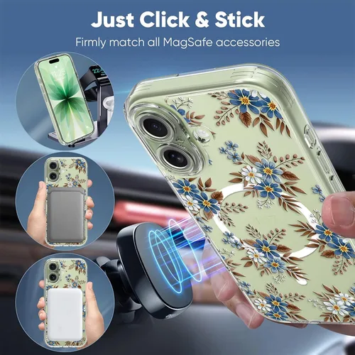Miniatura 4 de OOK Magnetic for iPhone 17 Case Clear Pretty Flower Girls Women [Not Yellowing][Screen Protector] [ MagSafe Compatible] with Full Camera Lens