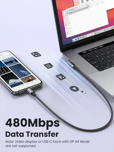 Miniatura 6 de Cable Ugreen USB C a USB C de 6.6 pies, ángulo recto de 90 grados tipo C de 60 W para iPhone 17/16, MacBook Pro/Air, iPad Pro 2022/Air 5/Mini 6