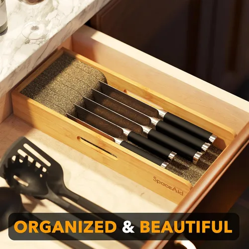 Miniatura 4 de SpaceAid Organizador de Cajón para Cuchillos Inserto de Bambú, Soporte para Cuchillos de Bistec de Cocina Organizadores Bloque para Cajón