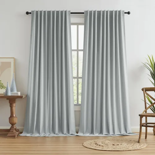 Paneles de cortinas de ventana 100% opacas, con trabillas traseras, bolsillo para barra, gancho, cinturón, aspecto plisado, cortinas para sistema de
