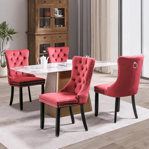 Miniatura 97 de SoarFlash Juego de 2 sillas de comedor de tela de lino, sillas de comedor tapizadas con ribete de cabeza de clavo y patas de madera de color claro