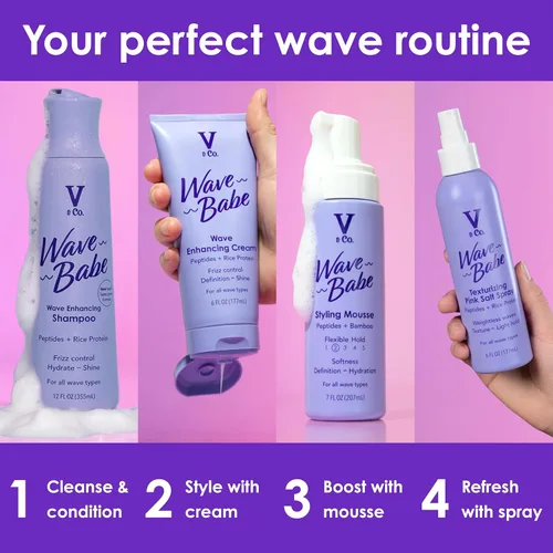 Miniatura 6 de V&Co. Beauty Wave Babe Acondicionador para cabello ondulado – Cuidado capilar hidratante sin sulfatos ni parabenos con proteína de arroz y péptidos