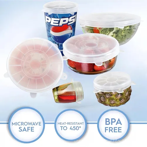 Miniatura 3 de Tapas elásticas reutilizables de silicona para almacenamiento de alimentos en el refrigerador, cubiertas redondas de silicona flexibles para tazones