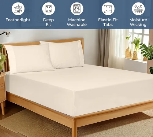 Miniatura 3 de Royale Linens Sábana bajera ajustable de algodón 100% orgánico - Tejido percal - Sábanas bajeras de bolsillo profundo súper suaves - Sábana elástica