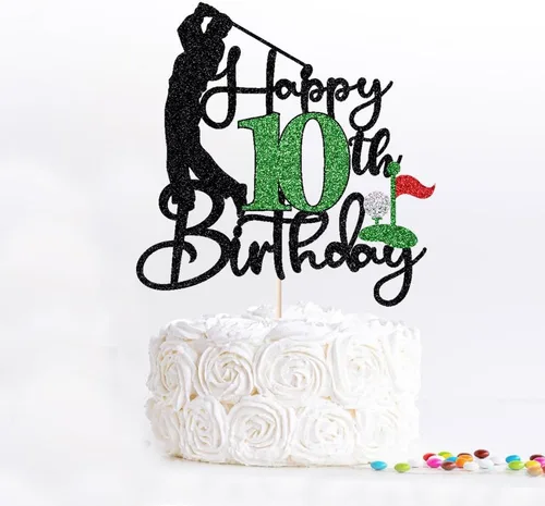Miniatura 6 de Golf Happy 10th Birthday Cake Topper, Golfer/Sports Themed Birthday or Retirement Cake Decorations,Golf Ten 10 Years Old Ball Player Sport Themed