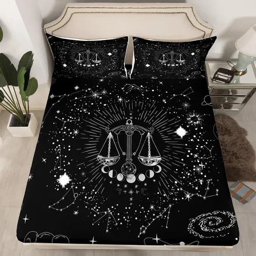 Miniatura 14 de Erosebridal Aries - Sábanas bajeras de nebulosa hippie tamaño individual, sábanas psicodélicas de astrología del zodiaco psicodélico, funda de cama