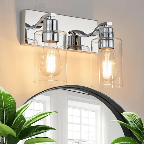 Miniatura 9 de 2 Luces de Iluminación para Baño, Accesorios de Iluminación de Tocador en Bronce Cepillado con Soporte de Vidrio Transparente de 33cm, Lámparas