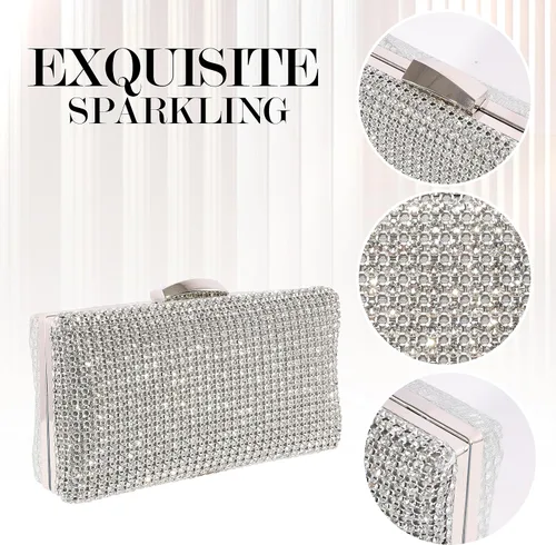Miniatura 4 de Bolso de mano de cristal plateado para mujer, bolso de noche con purpurina para boda, cena, fiesta, baile de graduación, cóctel