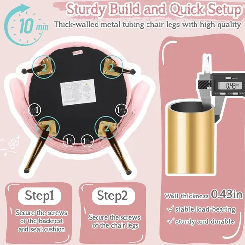 Miniatura 7 de VINGLI Silla de Maquillaje de Pétalo con Respaldo, Silla de Escritorio Linda para Niñas Sin Ruedas, Silla de Comedor Moderna, Pequeña Silla