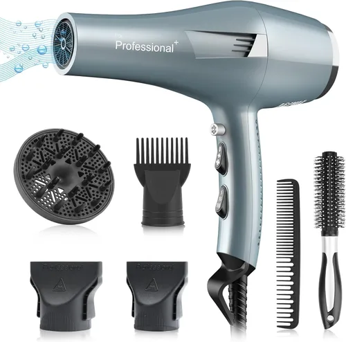 Faszin Ionic Salon - Secador de pelo profesional, motor de corriente alterna, secado rápido con 2 velocidades, 3 ajustes de calor, botón frío, con