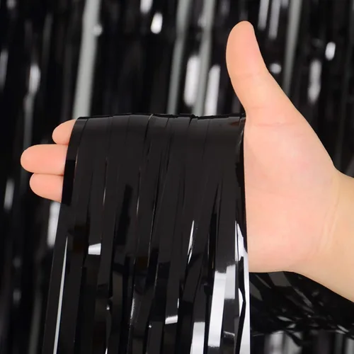 Miniatura 4 de Melsan - Cortinas de fondo con flecos de oropel negro para fiestas, Melsan de 3.2 x 8 pies, telón de fondo de fotos negro para cumpleaños