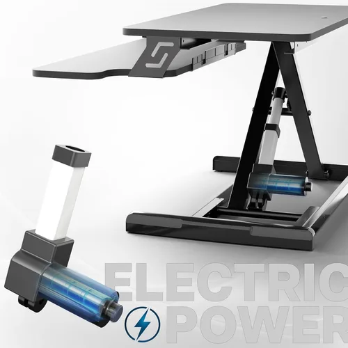 Miniatura 4 de VIVO 32 inch Electric Motor Desk Converter, Height Adjustable Riser, Sit to Stand Dual Monitor and Laptop Workstation with Wide Keyboard Tray