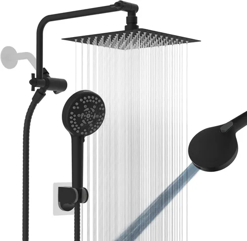 Miniatura 16 de Cabezal de ducha de metal de 12 pulgadas, cabezal de ducha de alta presión, cabezal de ducha de mano con brazo de extensión de ducha ajustable de 11