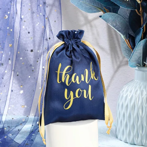 Miniatura 7 de Sieral 50 Piezas Bolsas de Regalo de Satén de Agradecimiento con Cordón Bolsas de Joyería Dulces para Mujeres Navidad Boda Baby Shower Cumpleaños