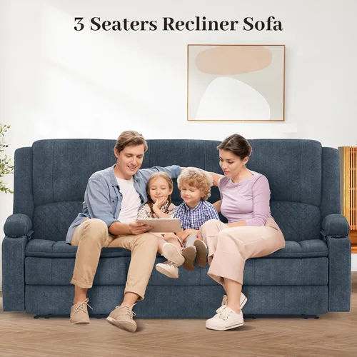 Miniatura 7 de Yolsali Sofá reclinable, sofá reclinable manual de 3 plazas con cojín de 2 niveles, sofás reclinables para sala de estar con consola removible