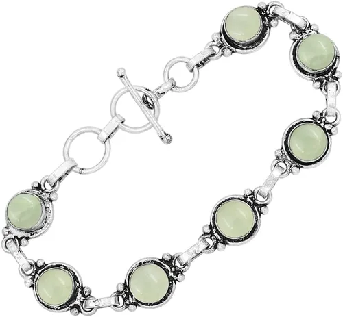 Miniatura 87 de Round Shape Natural & Synthetic Gemstones Silver Plated Bracelets for Women - Vintage Bohemian Style Handmade Birthstone Adjustable Link Bracelet