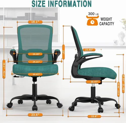 Miniatura 2 de Mimoglad Silla de Oficina, Silla de Escritorio Ergonómica con Soporte Lumbar Ajustable, Silla de Computadora de Malla de Respaldo Alto con Verde