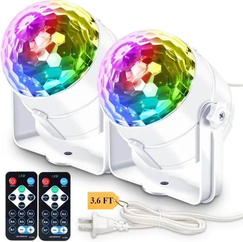 Miniatura 8 de Apeocose Paquete de 2 luces de fiesta de bola de discoteca activadas por sonido con control remoto, 12 modos de luces estroboscópicas para escenario