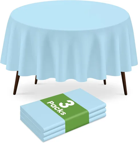 Miniatura 10 de Paquete de 2 manteles redondos desechables color azul oscuro, manteles de plástico para fiestas, 84 x 84 pulgadas, impermeable, para campamento