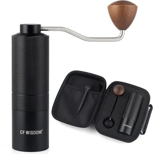 Molinillo de café manual, fresas cónicas CNC de 1.496 pulgadas, 24 ajustes de molienda ajustables, rodamientos dobles, cuerpo de aleación de