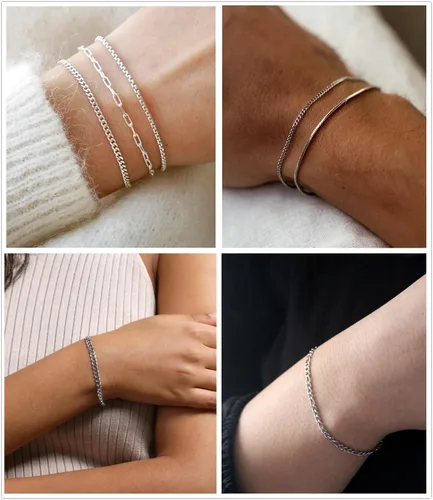 Miniatura 4 de Honsny 6 pulseras de acero inoxidable para mujeres y hombres, chapado en oro de 14 quilates, cadena de clip de eslabones cubanos delicados