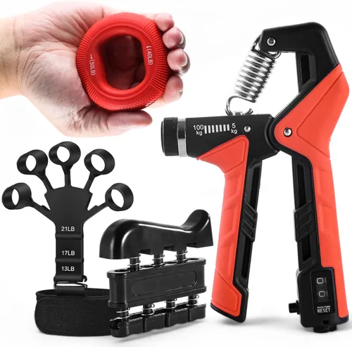 Kit de entrenamiento de fuerza de agarre, paquete de 4 fortalecedores de agarre de mano con resistencia ajustable, ejercitador de antebrazo,