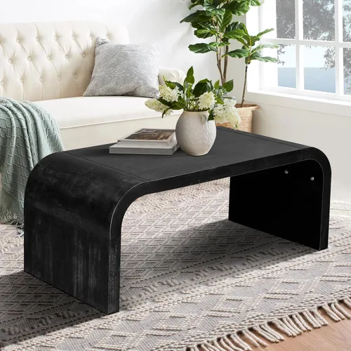 Miniatura 27 de Mesa de centro de madera, 39.37 pulgadas, cuadrada de mediados de siglo, mesa central de madera moderna de madera de fibropanel de densidad media