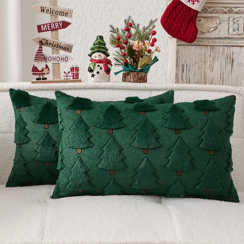 Miniatura 34 de Kevin Textile - Fundas de almohada con diseño de árbol de Navidad de 16 x 16 pulgadas, juego de 2, bordado de lujo, felpa suave, piel sintética