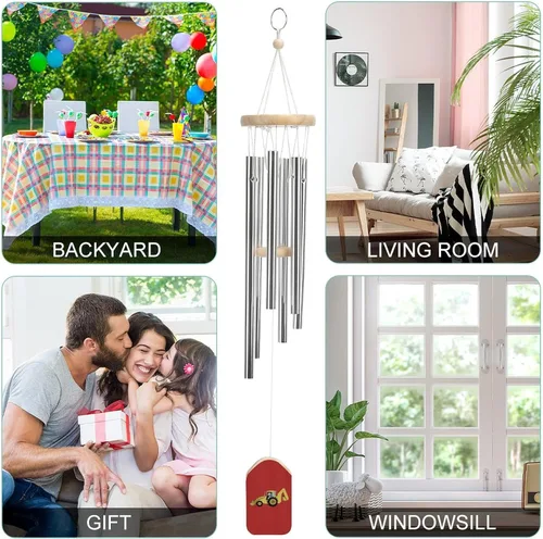 Miniatura 4 de Carillón de viento para excavadora de retroexcavadora de construcción con 6 tubos de aluminio para exteriores, decoración colgante de jardín