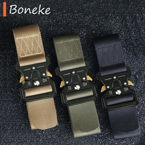 Miniatura 4 de Nylon Webbing Double Grommet Belt for Mens, 126cm Adjustable Canvas Belts Vintage Black Buckle Punk Style Unisex