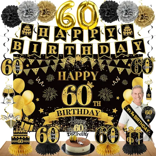 Miniatura 9 de Eucutur Kit de Decoración de 42 Piezas para Cumpleaños 50, para Hombres y Mujeres, Banner de Cumpleaños 50 Feliz en Oro Negro, Globos, Centro