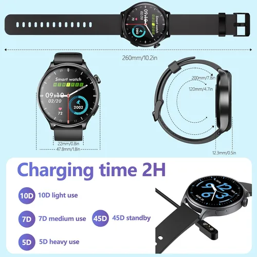 Miniatura 6 de YMS Reloj inteligente para mujer, Android, los mejores relojes de fitness impermeables para hombres (respuestas/hacer llamadas), frecuencia Negro