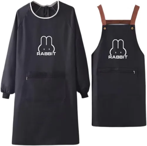 Miniatura 9 de Delantal de cocina para mujer con bolsillos grandes, delantal impermeable de manga larga para cocinar, hornear, limpiar el trabajo Verde