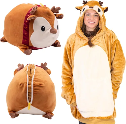 Miniatura 17 de Plushible Manta con Capucha Portátil, Sudadera con Capucha de Gran Tamaño de 2 en 1, Bolsillo de Manga Larga, Regalo Acogedor para las Fiestas, Palta