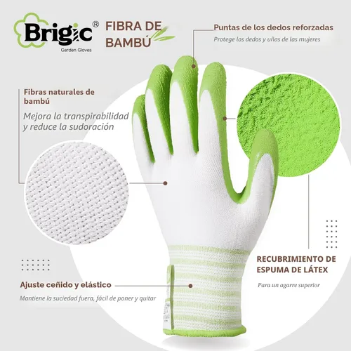 Miniatura 2 de Guantes de jardinería Brigic, fibra de bambú, táctiles, transpirables, recubiertos de goma, verde y púrpura, de S a XL