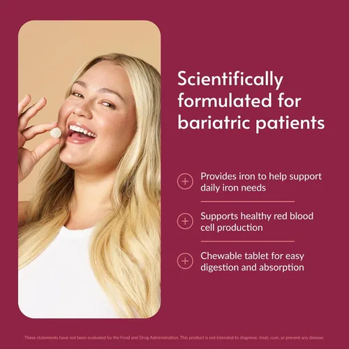 Miniatura 2 de Bariatric Advantage Hierro masticable de 29 mg - para pacientes de cirugía bariátrica - Hierro con vitamina C - Sin sabor a hierro - Suplemento