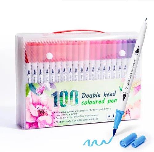 Marcadores de 100 colores para adultos, sin sangrado, juego de marcadores artísticos de doble punta a base de agua para dibujar, pintar, punta fina