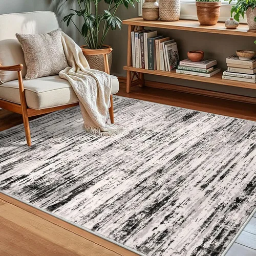 Miniatura 76 de Lansny Alfombra moderna abstracta de 2 x 5 pies, color negro, gris, blanco, lavable, alfombra de entrada para cocina, alfombra antideslizante suave
