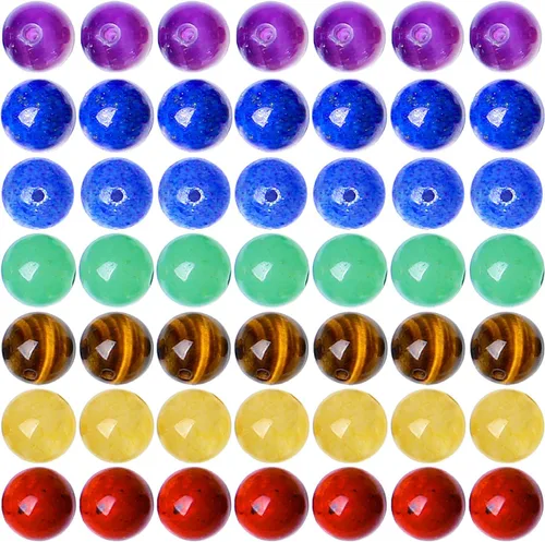 QINJIEJIE 105 piezas de cuentas de piedra de 7 chakras de 8 mm, cuentas naturales redondas sueltas de gemas para pulseras, cuentas de cristal para