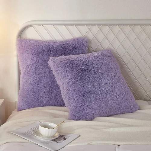 Miniatura 15 de Juego de 2 fundas de almohada estándar de piel sintética de terciopelo suave, fundas de almohada decorativas con cierre de cremallera