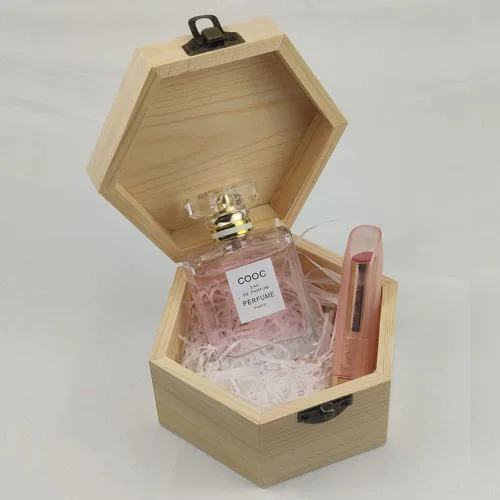 Miniatura 6 de Caja lisa sin terminar, caja de joyería hexagonal de madera sin pintar, caja del tesoro de almacenamiento de bricolaje