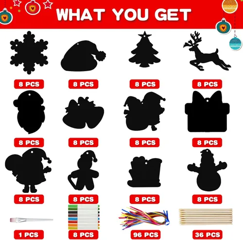 Miniatura 2 de Max Fun Manualidades de Navidad para niños, 96 piezas de adornos de arco iris mágico, tarjetas para raspar de papel, suministros de arte