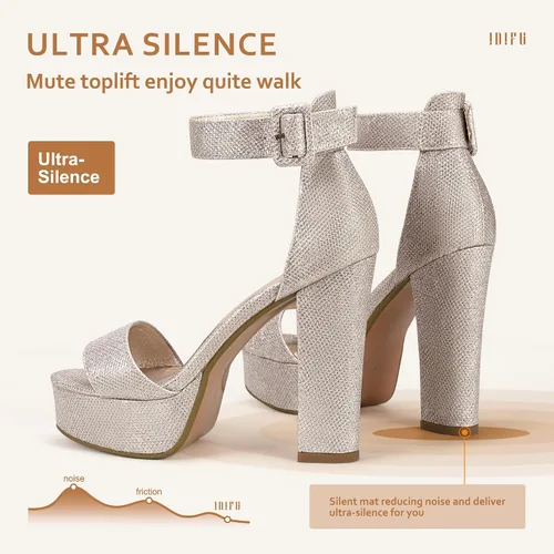 Miniatura 4 de IDIFU - Tacones de plataforma de 5pulgadas para mujer, sandalias Sabrina IN5 de tacón alto y grueso, correa de tobillo, zapatos sexis y elegantes