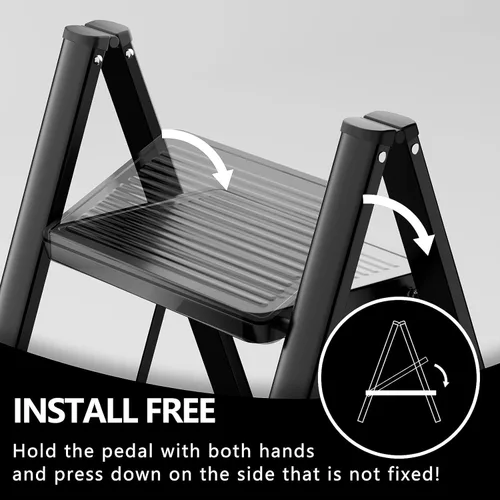 Miniatura 7 de Escalera plegable de 3 escalones, resistente taburete pequeño de 330 libras para adultos, escalera de armario con pedales anchos antideslizantes