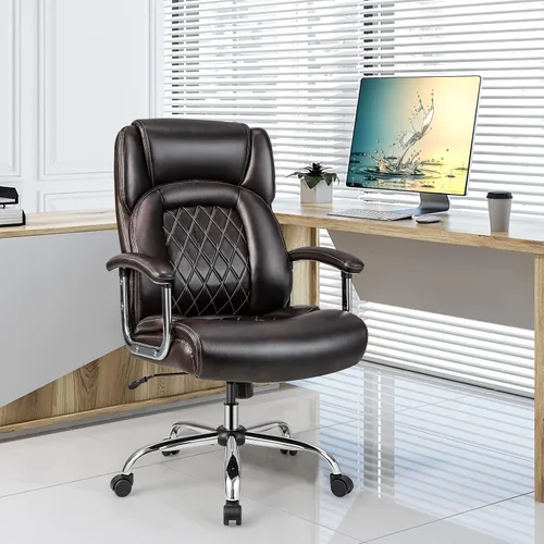 Miniatura 9 de Giantex Silla de oficina grande y alta, 500 libras, silla de oficina ejecutiva con respaldo alto para personas pesadas, silla de escritorio Marrón