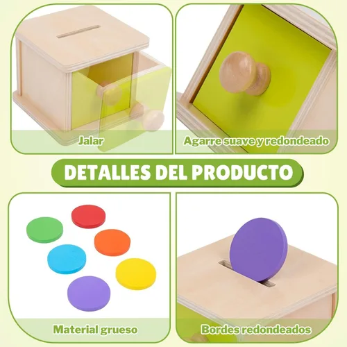 Miniatura 5 de Adena Montessori Caja de monedas, caja de permanencia para monedas de bebé de 1 año, juguetes de desarrollo de bolas de madera para bebés de 6 a 12