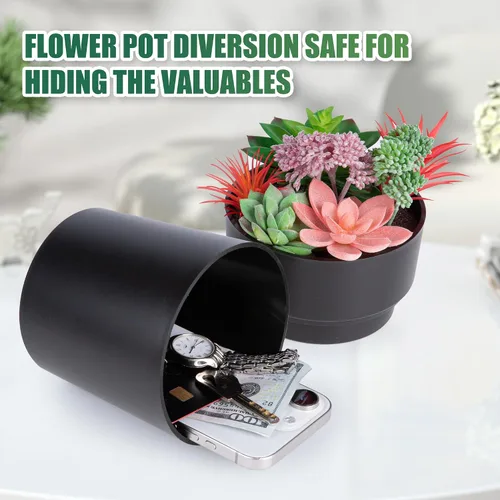 Miniatura 6 de BarGifts Maceta de Flores Negra Caja de Seguridad de Desviación, Caja de Almacenamiento Secreto Oculta Mantén Tus Objetos de Valor Seguros Como