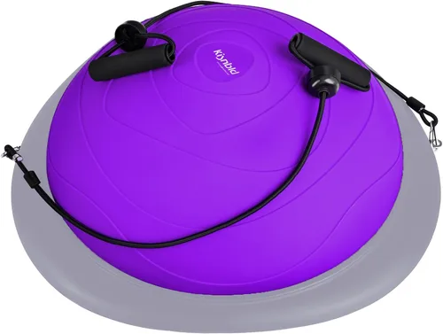 Miniatura 8 de kisnbld Entrenador de media pelota de equilibrio, pelota de ejercicio inflable de 19/23 pulgadas con bandas de resistencia y pelota de pilates