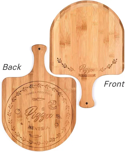 Miniatura 3 de Pala de pizza de bambú prémium de 12 pulgadas con asa, paleta de pizza de madera, tabla de cortar para frutas, verduras, queso, pan (círculo)