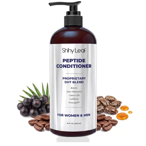 Shiny Leaf Acondicionador peptídico para adelgazamiento del cabello, bloqueador de DHT con biotina, cafeína y palma enana americana, fórmula
